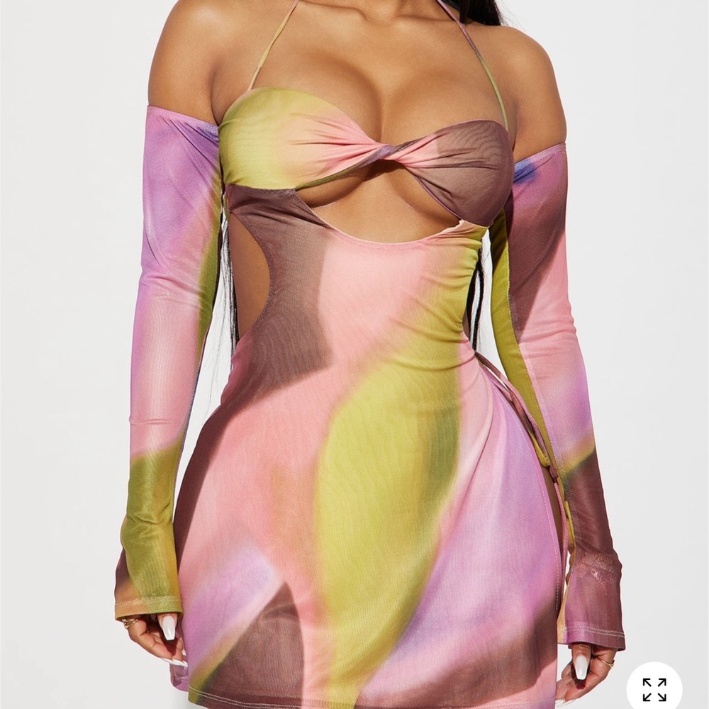 Fashion Nova Vibrant Pink and Green Mini Dress